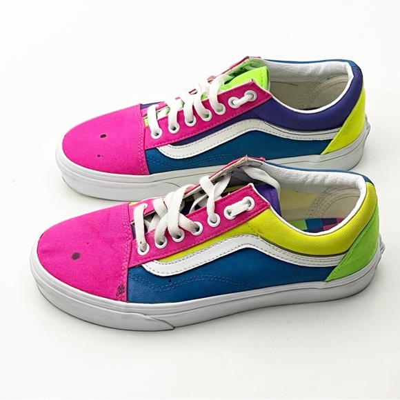 VANS Old School Neon Multicolored Low Top Lace Up Canvas Sneakers, Size 8.5 - Picture 7 of 11
